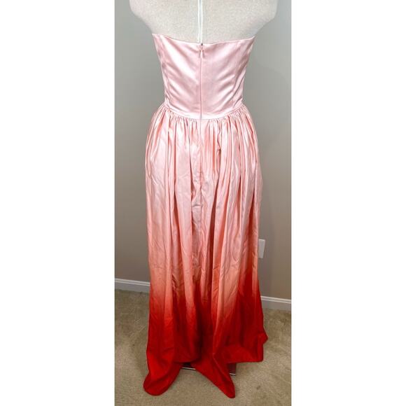 Sau Lee Teigen Blush Red Ombre Strapless Maxi Gown Size 6 - Picture 7 of 12